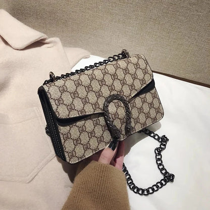 Fashionable Mini Printed Chain Women's Bag Crossbody Shoulder Bag Soft PU Leather Square Shape Bag with Phone Pocket