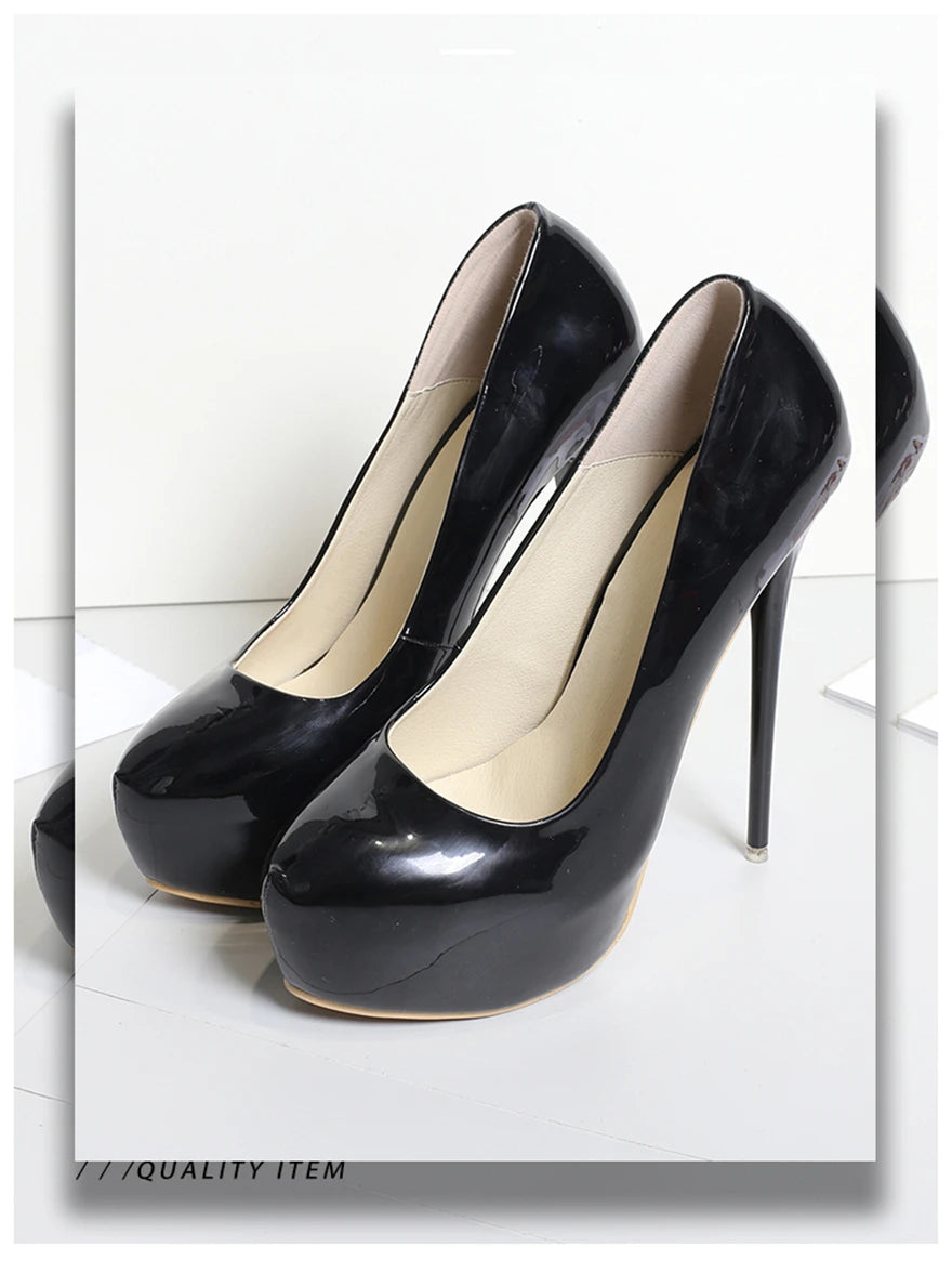 Big Size 35-47 Patent Leather Red Wedding Shoes 2025 Women Round Toe Super High Heels 16cm Pumps Sexy Platform Party Shoes Woman