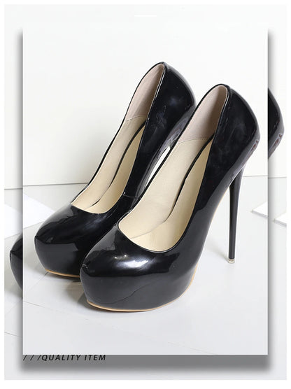 Big Size 35-47 Patent Leather Red Wedding Shoes 2025 Women Round Toe Super High Heels 16cm Pumps Sexy Platform Party Shoes Woman
