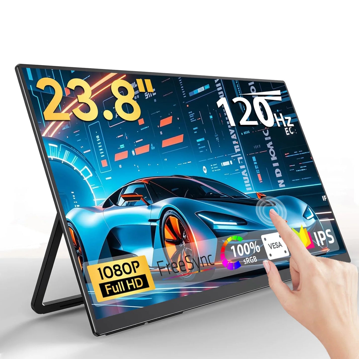 23.8” 120Hz Touchscreen Computer IPS 100%sRGB Display With Stand Portable Monitor For LaptopXBox Switch PS5 Gaming Extend Screen