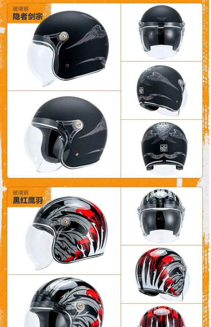 VCOROS Carbon fiber Retro Motorcycle Helmet Half Open face helmet fiberglass Cascos para motos DOT Certification