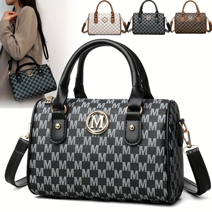 Women's Small Shoulder Crossbody Bag with Golden "M" Design, Synthetic Faux Leather Purse for Work, Travel, Parties & Gifts