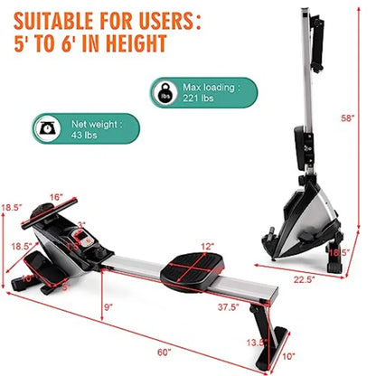 Folding Rowing MachineMagnetic Rower with Adjustable Resistance and LCD Display Exercise Cardio Fitness Equipment for Home Use