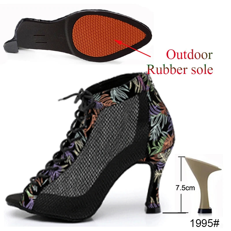 Latin Shoes Salsa Tango Ballroom Party Sports Women's Heeled Boots Summer Breathable Sandals Outdoor Dance Boots On Sale