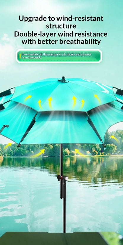 Heavy Duty Fishing Umbrella Thick UV Sunshade Three Fold Large Double Pole Beach Patio Camping Umbrella Base Included Outdoor