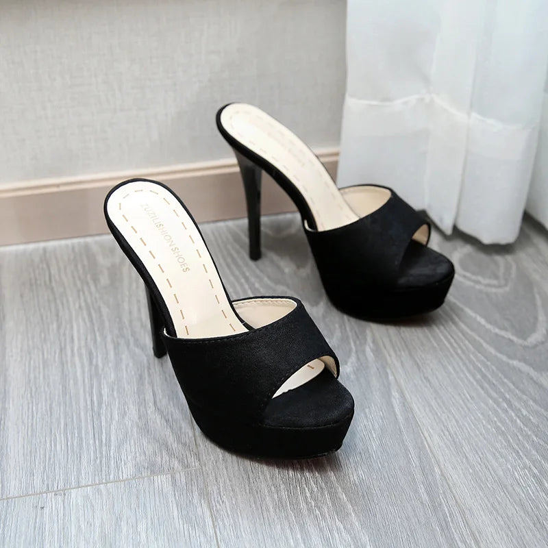 Voesnees White Slippers Summer 2024 New Nightclub Super High Heels 12CM Stiletto Women Platform Sandals Slides Party Shoes Mules