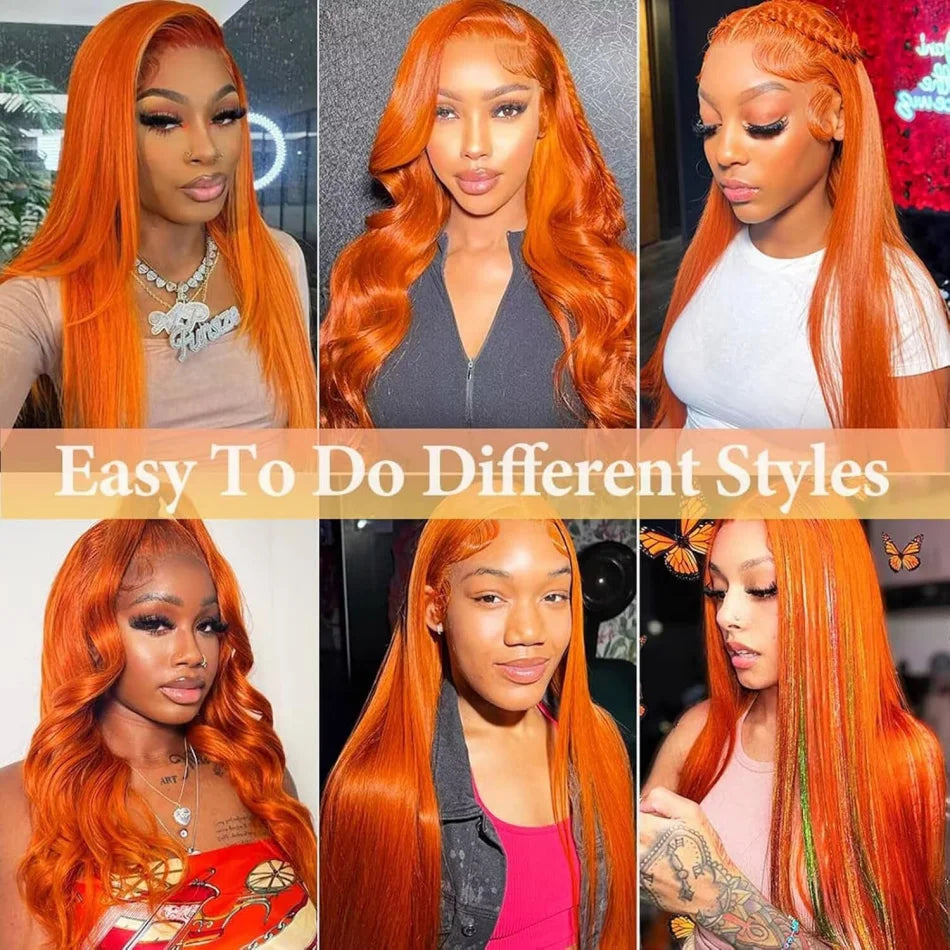 Colored Ginger Human Hair Wigs 13X6 Hd Lace Frontal Wig Straight Lace Front Wigs Pre Plucked 30 Inch 250 Density For Black Women