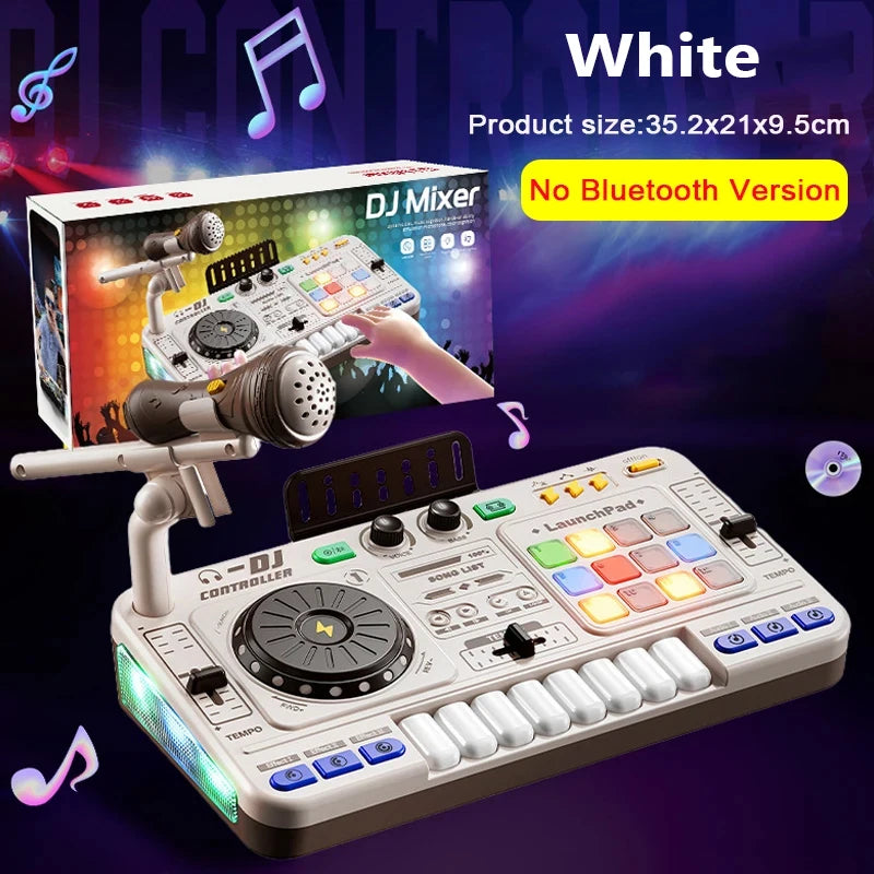Kid DJ Mixer with Microphone Electronic Piano Keyboard Bluetooth DJ Turntable Controller Musical Instrument Kid Christmas Gift