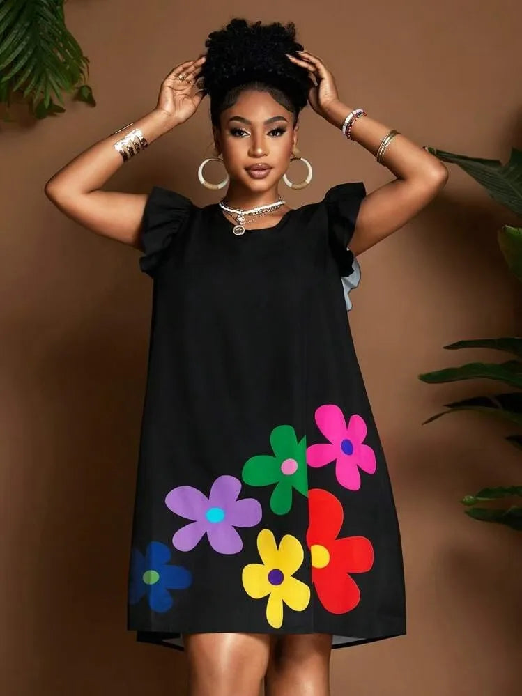Round-neck Printed Women's Casual Dress