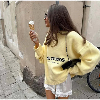 2026 EME Studio Winter Spain Version Of The Letter Printed Shirt New Unisex Loose Couple Personality Casual Fashion Sweater