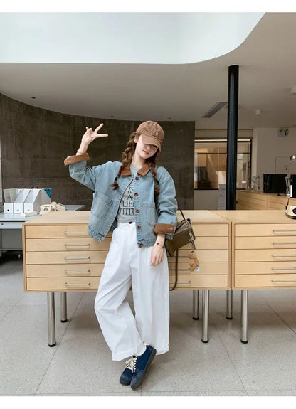 Women Clothing Autumn Fashion Korean Button Color Blocking Polo Collar Female All-match Fashionable Pocket Appear Thin Cardigan