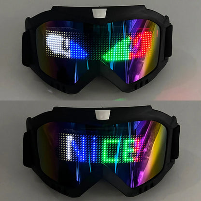 LED Bluetooth Goggles Halloween Christmas Disco Bar Neon Accessories Futuristic Luminous Glasses Bluetooth Diy LED Glasses