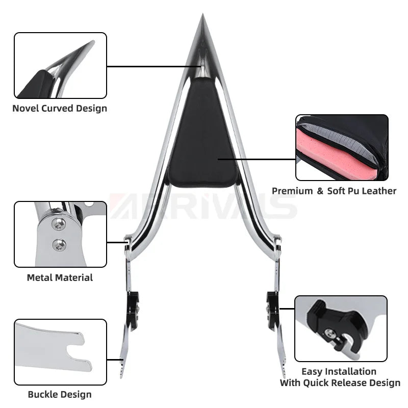 Motorcycle Rear Passenger Sissy Bar Backrest with Cushion Pad Detachable For Harley Sportster XL 1200 883 72 48 Iron 2004-2022
