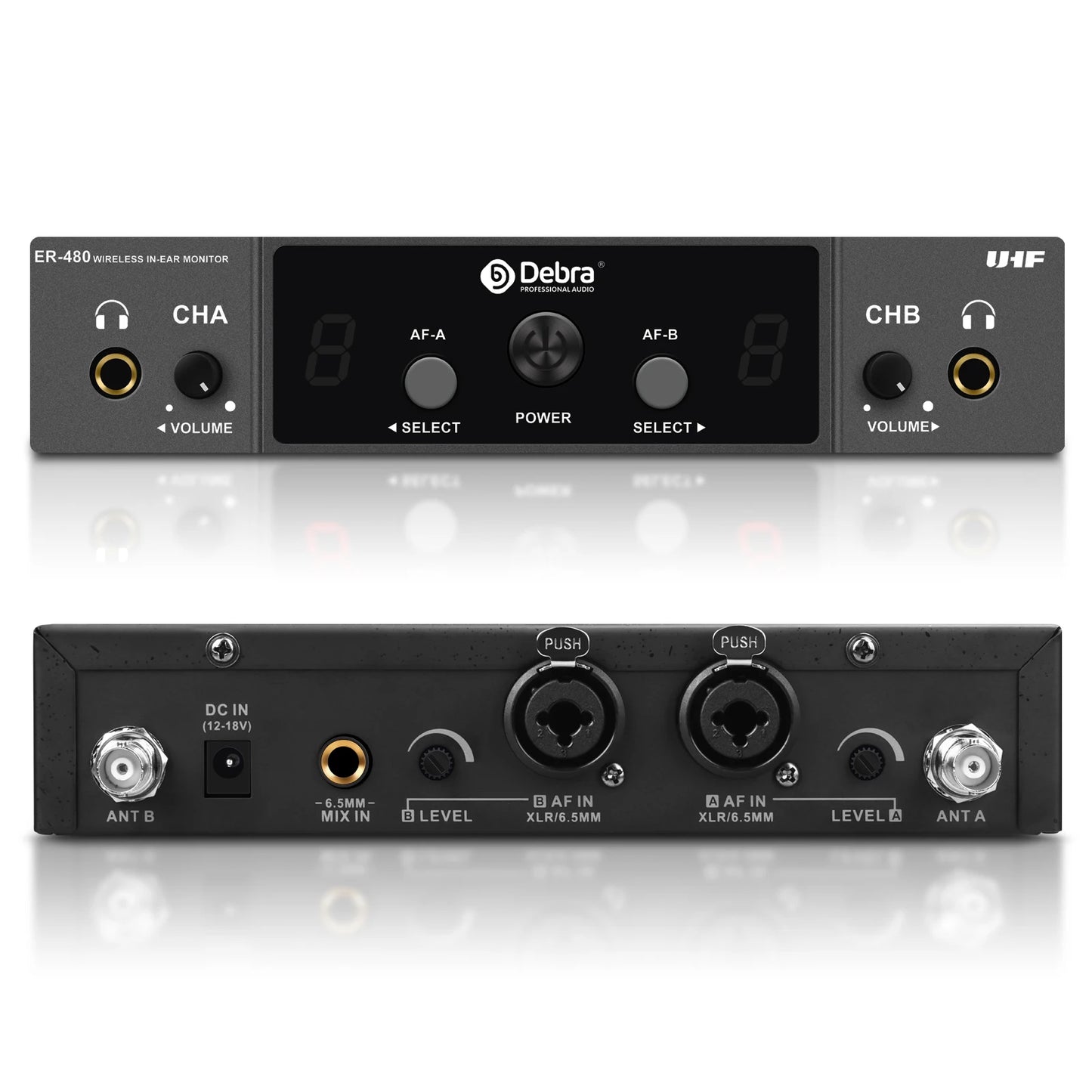 Debra UHF ER-480 Professional Wireless In-Ear Monitor System 50M Range Transmission 16 Frequency Adjustment for Church Stage