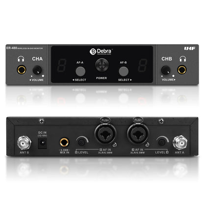 Debra UHF ER-480 Professional Wireless In-Ear Monitor System 50M Range Transmission 16 Frequency Adjustment for Church Stage