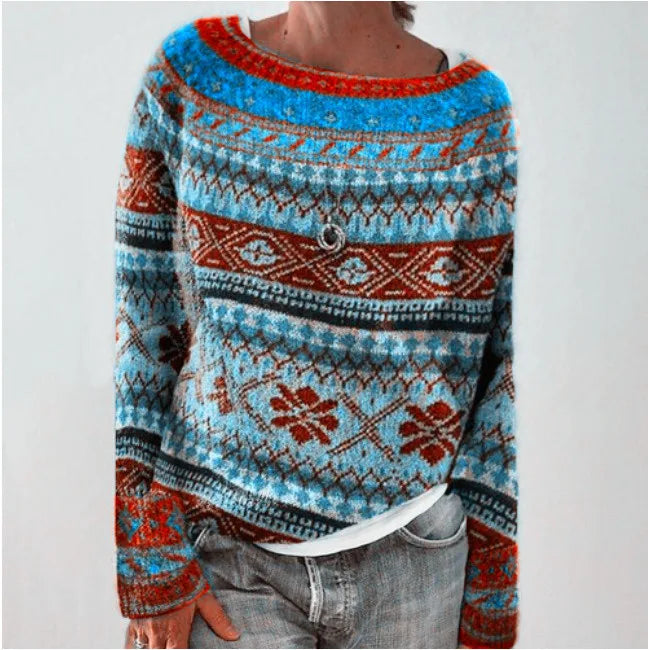 2025 Spring Knitted Women Sweater Print O-neck Long Sleeve Casual Loose Sweaters Female Winter Elegant Trendy Ladies Clothes