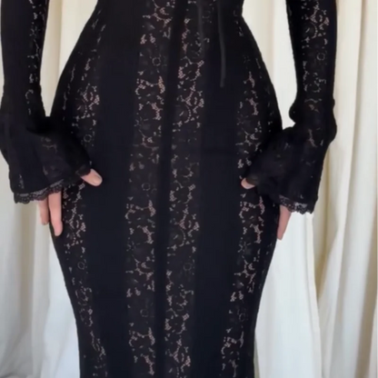 White Sexy Lace Flare Sleeve Dress Off Shoulder Slim Maxi Dresses Women 2024 Female Hollow Out Mermaid Floor Length Elegant Robe