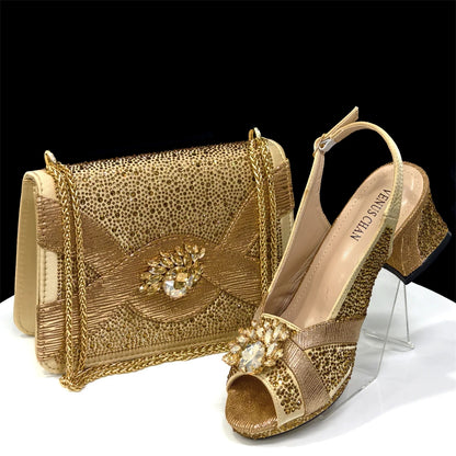 2025 Elegant Green Peep-Toe Heel Pumps for Women with Diamond Accents - Italian Matching Shoes and Bags Set for Parties