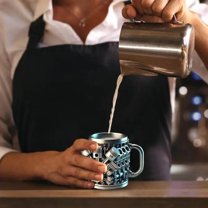 V6 V8 Engines Design Milk Drink Mug Stainless Steel Coffee Mug with Handle Water Drink Cup Insulated Beverage Drinkware