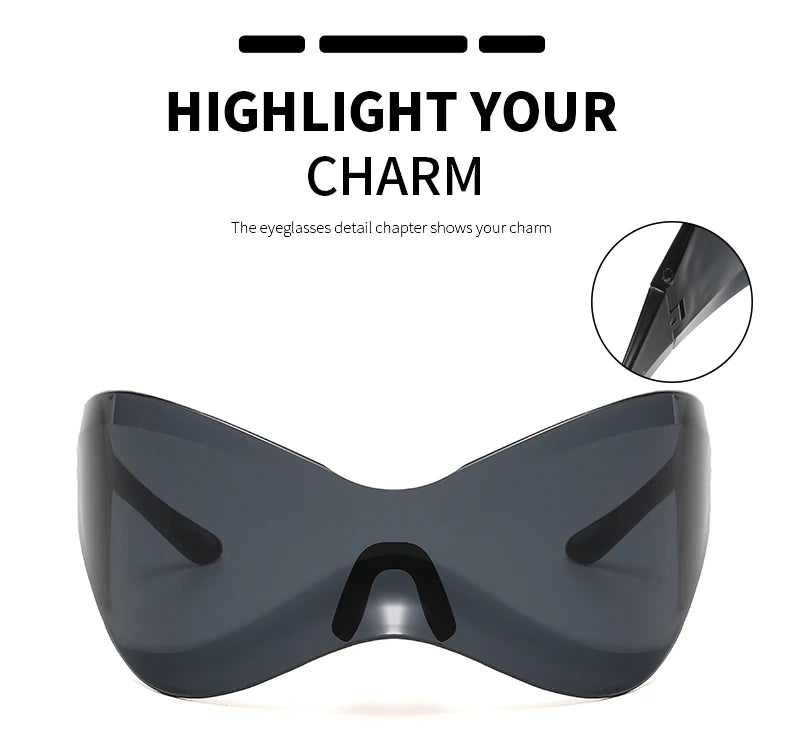 Protective Glasses New Oversized Y2K Punk Rimless Sunglasses Women Men Brand Designer Hip Hop Sport One Piece Sun Glasses Shades