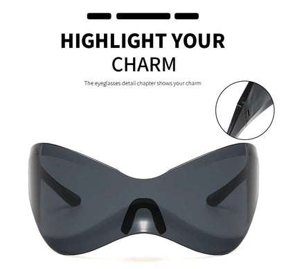 Protective Glasses New Oversized Y2K Punk Rimless Sunglasses Women Men Brand Designer Hip Hop Sport One Piece Sun Glasses Shades