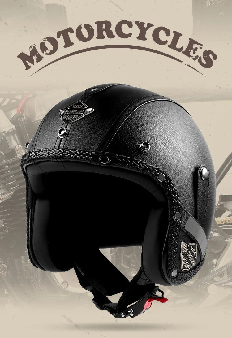 Retro motorcycle helmet, electric scooter 3/4 helmet, lightweight and breathable, suitable for all seasons