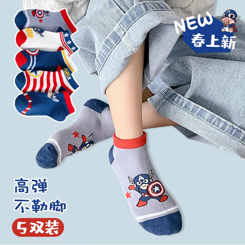 5 Pairs Spiderman Children Socks Anime Kids Boys Short Sock Kawaii Child Cartoon Baby Summer Spring Boat Socks Kids Gift 1-12Y