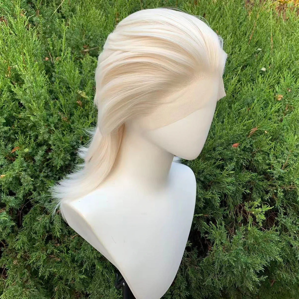 White Blonde Lace Front Wigs for Women 13×4 Glueless Wolf Tail Synthetic Hair Wig Heat Resistant Cosplay Wig for Men