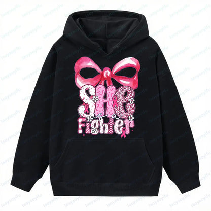 She Is A Fighter Breast Cancer Awareness Clothing Fight Cancer Bible Verse Tops Cancer Survivor Gift Pink Ribbon Women Hoodies