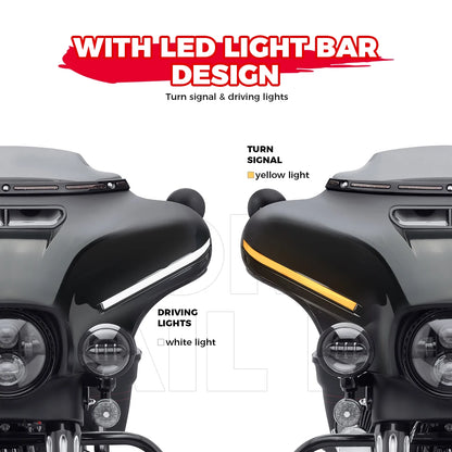 For Street Glide Electra Glide 2014-2024 Front Headlight Fairing with DRL Turn Signal Front Batwing Outer Fairing Accessories