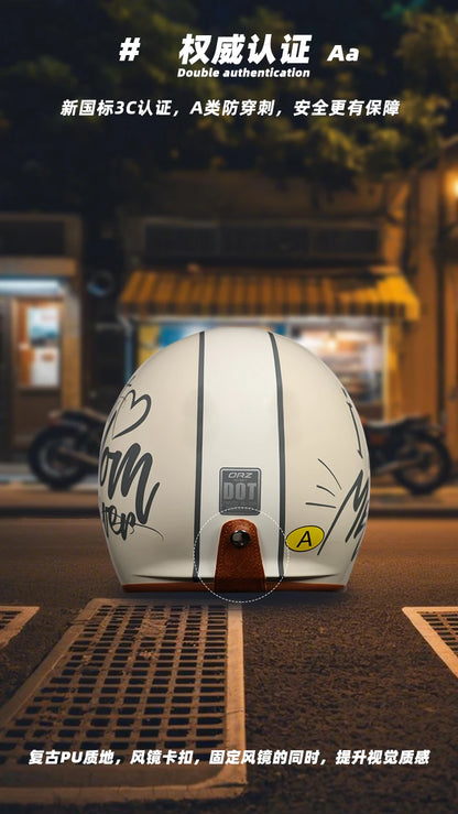 Orz Motorcycle Retro Helmet Men's and Women's Motorcycle Safety Helmet Electric Car Four Seasons 3/4 Half Helmet Scooter