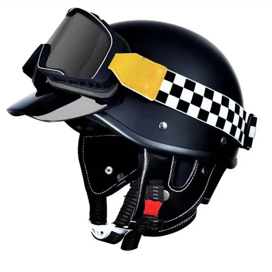 Motorcycle Helmet Half Helmet with Goggles Electric Vehicle Safety Helmet Suitable for Men and Women