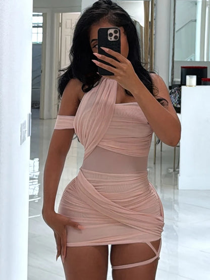 Weird Puss See Through Sexy Women Dress Y2K Cross Bandage Backless Halter Sleeveless Summer Trend Midnight Clubwear Mini Bodycon