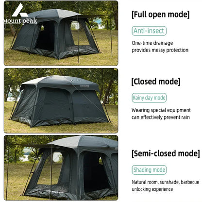 Mount Peak offers two-bedroom tents that can accommodate 5-8 people, and outdoor camping park family tents with sunshades.