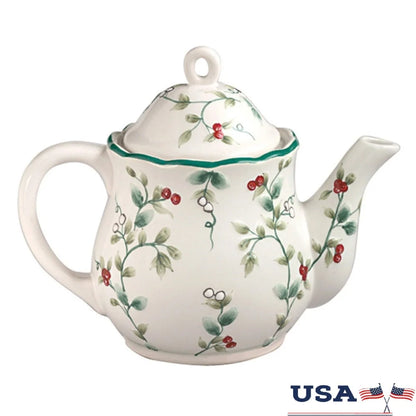 Winterberry Sculpted Teapot Ceramic Dishwasher Safe 49 oz Elegant Teaware Perfect Entertaining and Everyday Use Timeless Holiday
