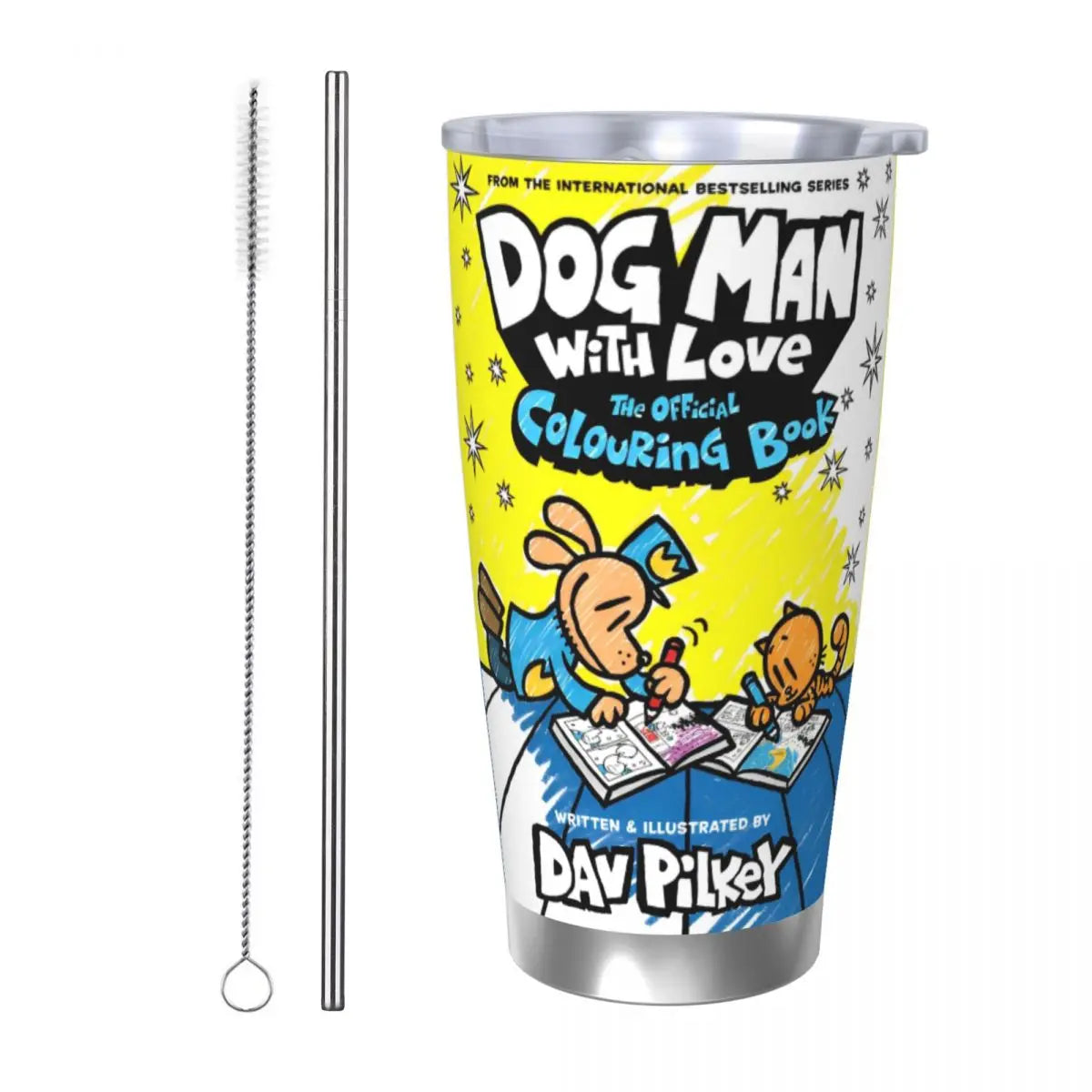 Dog Man Dogman Movie Comic Insulated Tumbler with Straws Cartoon Stainless Steel Thermal Mug Double Wall Car Bottle Cups, 20oz
