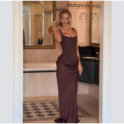 Sexy Square-neck Halter Mini Dress Women Pleated Sleeveless Backless High Waist Bodycon Dresses 2026 New Summer Lady Party Robes