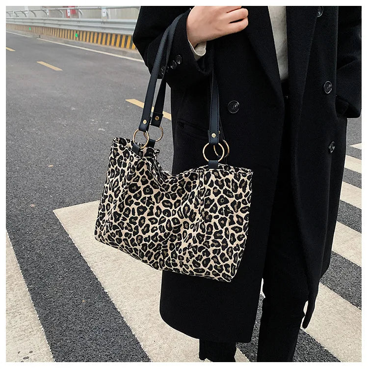 New Fashion Tote Bags Shopping and Travel  Canvas Bags New Women Popular Handbags Large Capacity Leopard Shoulder Bags Сумка