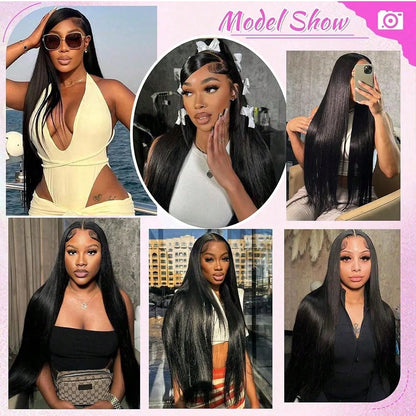 40 Inch Straight Lace Front Wig Human Hair 250% Density 13x6 Transparent HD Lace Full Frontal Glueless Wig Wear And Go Glueless Wigs Human Hair Pre Plucked