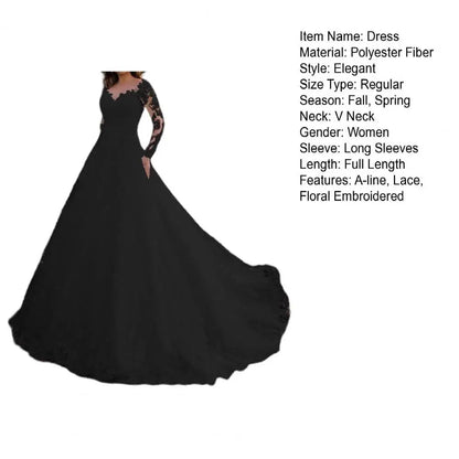 Detail Lace Cocktail Party Dress Floral Embroidere Maxi Dress Women Wedding Bride Dress Lace Long Sleeve Back Zipper Lace