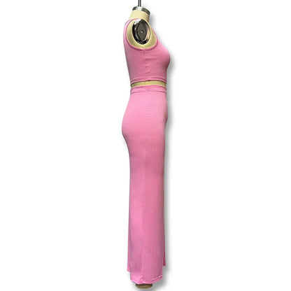 2026 Summer Casual Sleeveless Tank Top and Split Skirt Sexy Elegant Two-piece Set Slim Fit Fashion High Waist Solid Color Suit