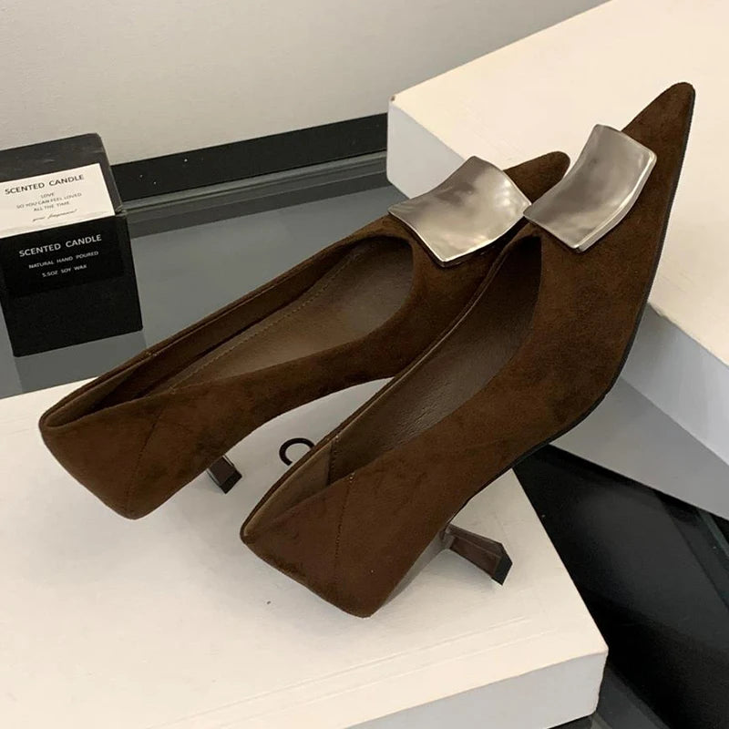 High Heels Women's Shoes Pointed Toe Fashion Sexy Shoes Suede Luxury Designer Pumps Autumn New Elegant Dress Zapatos Mujer