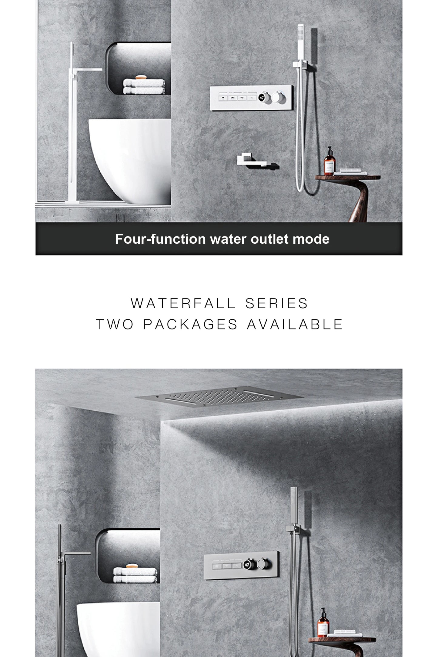 Luxury  black brass shower system wall-mounted LED digital display design Cold & hot dual-control 4-function ceiling shower Tap