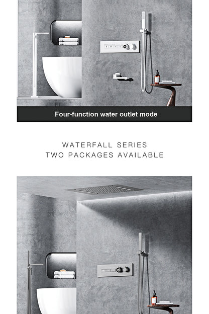 Luxury  black brass shower system wall-mounted LED digital display design Cold & hot dual-control 4-function ceiling shower Tap