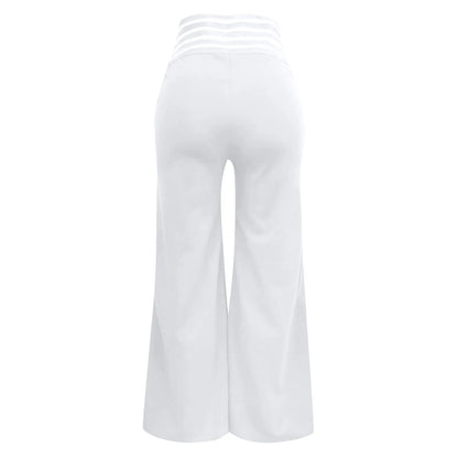 Women Wide Leg Flared Pants New Y2k Casual Crisscross Sheer Mesh Patch High Waist Trousers Elegant Streetwear Work Pants