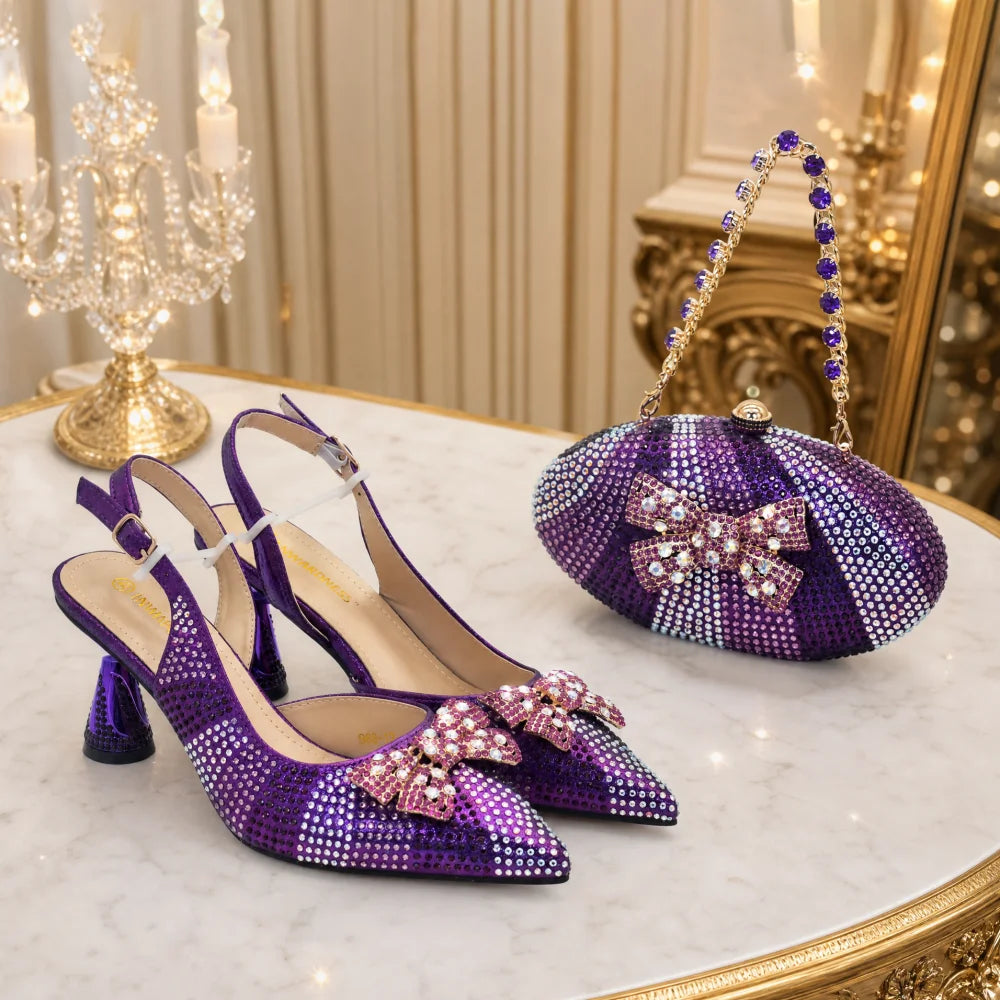 Italian Shoe and Bag Set Designer Wedding Fashion Party Shoes and Bag Match for Women Elegant Woman Heeled Shoes for Wedding