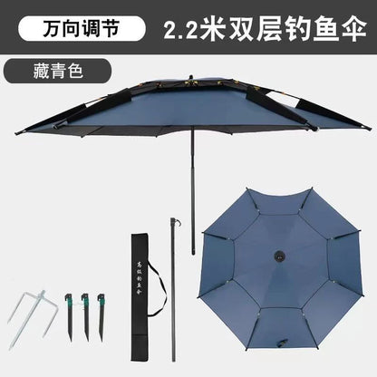 2.2M double-layer folding sunshade outdoor camping umbrella fishing tool beach sunshade umbrella windproof sunshade fishing