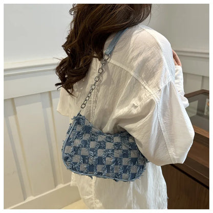 Women's Tote Bag with Star Pattern Blue Distressed Design, Golden-Tone Hardware, Stylish Handbag Shoulder Bag for Everyday Use