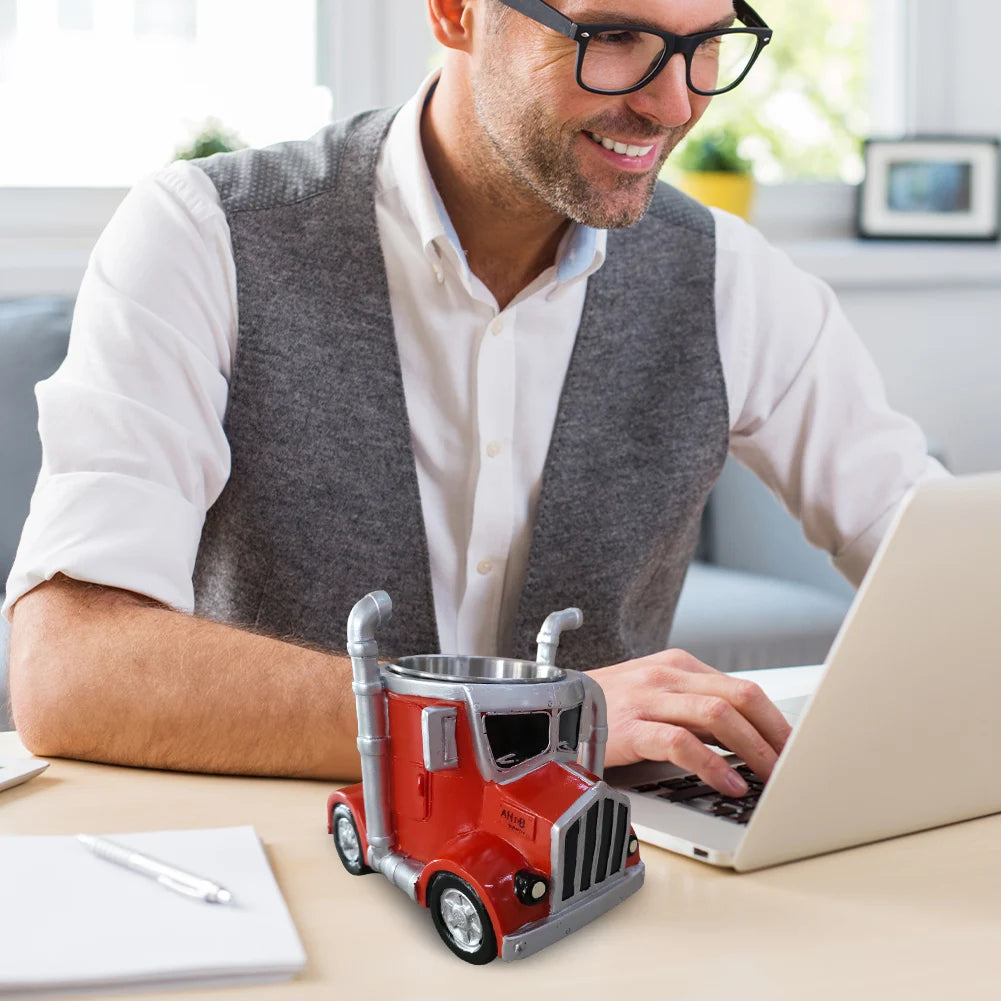 Semi-Truck Coffee Mugs 200-250ml Stainless Steel Creative Truck Coffee Cup Resin Coffee Mug Gifts for Coffee & Truck Lovers