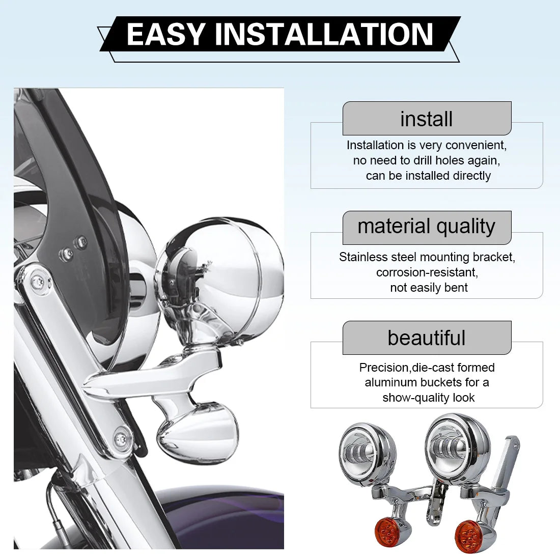 Motorcycle 4.5'' LED Headlight Auxiliary Fog Passing Lighting Bracket For Touring Road King Street Glide Turn Signal Spot